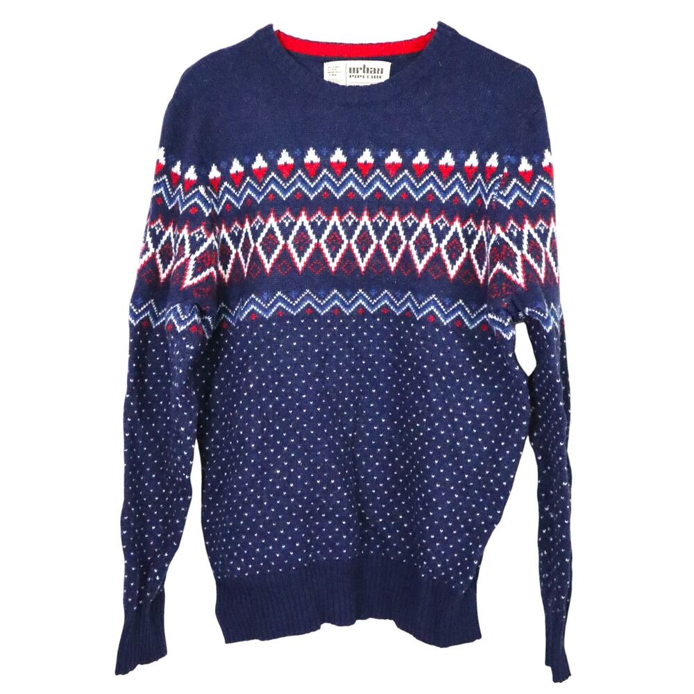 Nordic Wool Blend Sweater Medium Wool Blend Pullover Fair Isle Winter Fall Mens